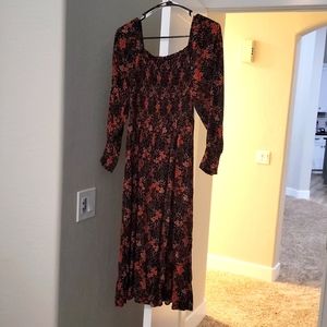 Womens size small floral orange and blue midi dress.